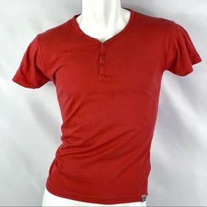 Inside | Mens VNeck Red Buttoned Cotton T-Shirt M